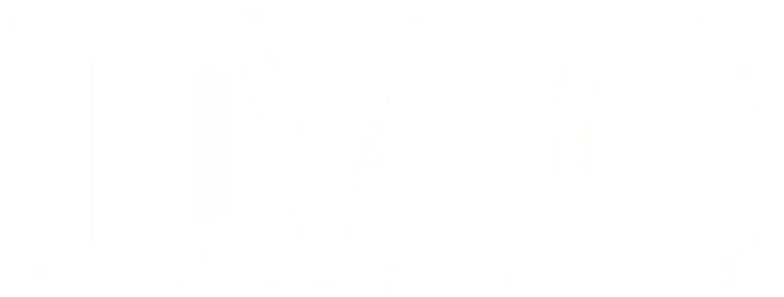 IMC logo in white text, representing a professional brand identity.